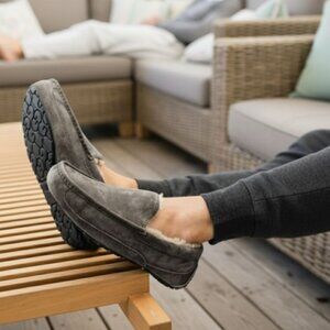 UGG 10 Slippers Men’s Ascot Grey Suede Plush Shearling Fur House Casual Shoes